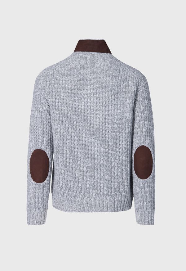 Paul Stuart Button Front Cardigan with Suede Trim Silver | NZ_PAUL83258