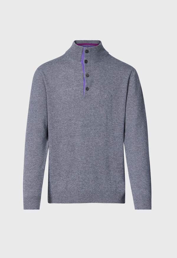 Paul Stuart Cashmere Button Mock Neck Grey | NZ_PAUL87297