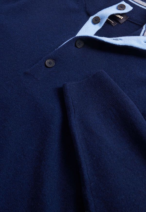 Paul Stuart Cashmere Button Mock Neck Navy | NZ_PAUL98460