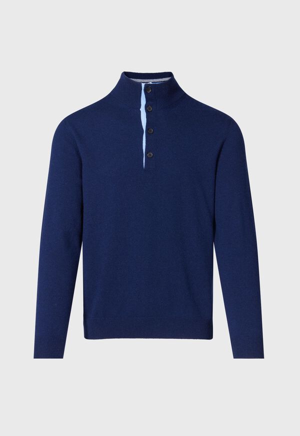 Paul Stuart Cashmere Button Mock Neck Navy | NZ_PAUL98460