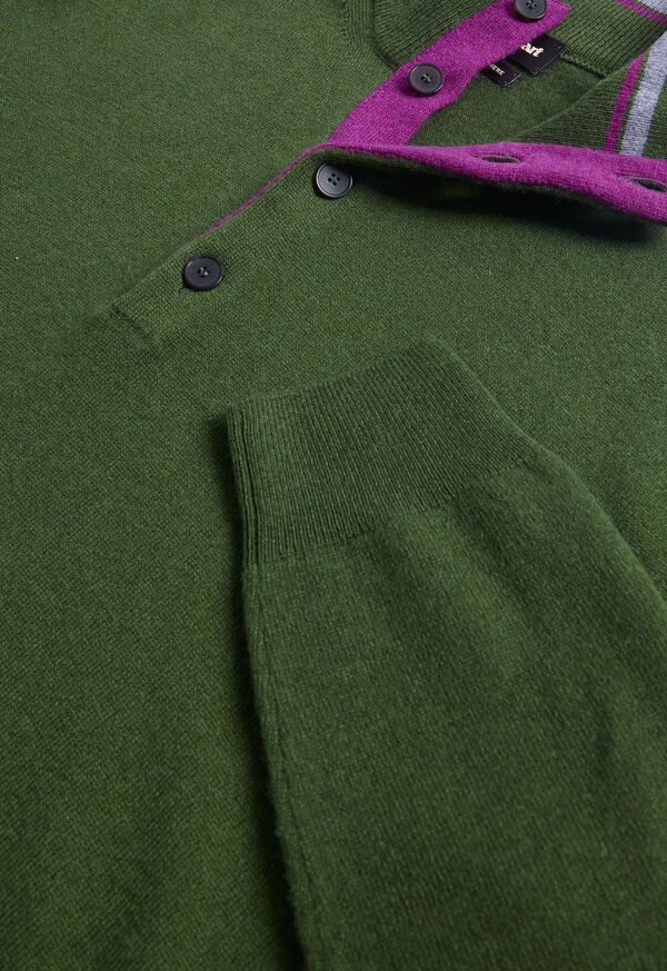 Paul Stuart Cashmere Button Mock Neck Olive | NZ_PAUL44754