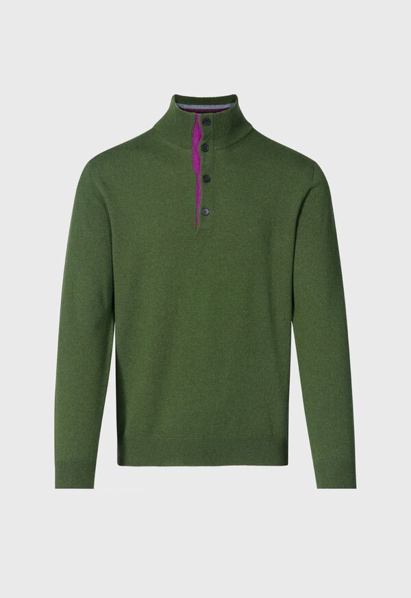 Paul Stuart Cashmere Button Mock Neck Olive | NZ_PAUL44754