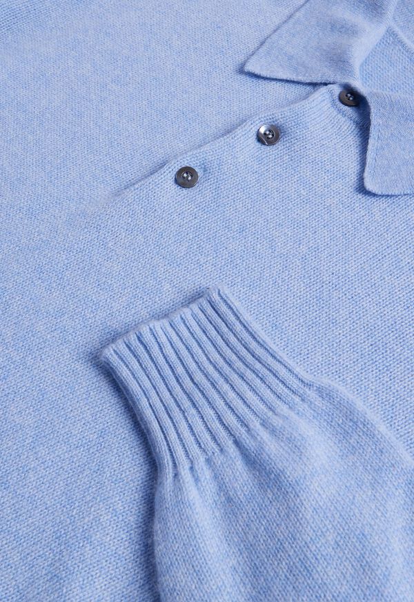 Paul Stuart Cashmere Long Sleeve Polo Light Blue | NZ_PAUL98566
