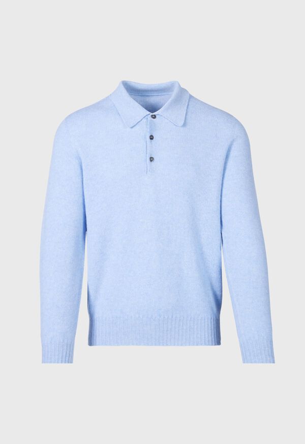 Paul Stuart Cashmere Long Sleeve Polo Light Blue | NZ_PAUL98566
