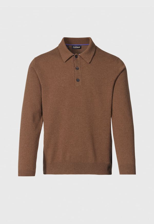 Paul Stuart Cashmere Long Sleeve Polo with Suede Brown / Lavender | NZ_PAUL43976