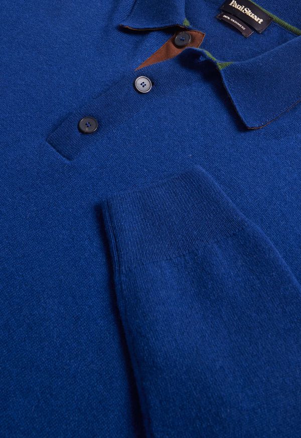 Paul Stuart Cashmere Long Sleeve with Suede Blue / Olive | NZ_PAUL84311