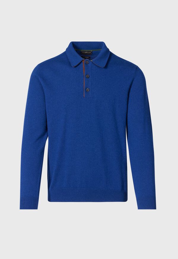 Paul Stuart Cashmere Long Sleeve with Suede Blue / Olive | NZ_PAUL84311