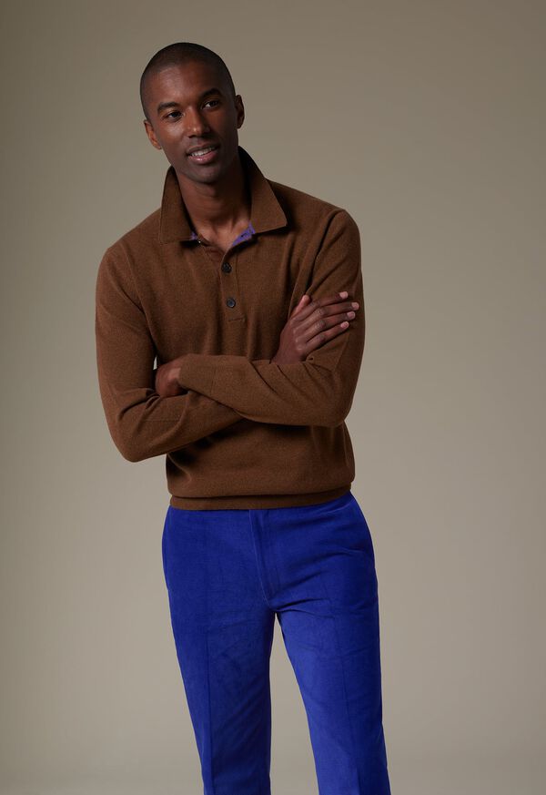 Paul Stuart Cashmere Long Sleeve with Suede Brown / Lavender | NZ_PAUL94802