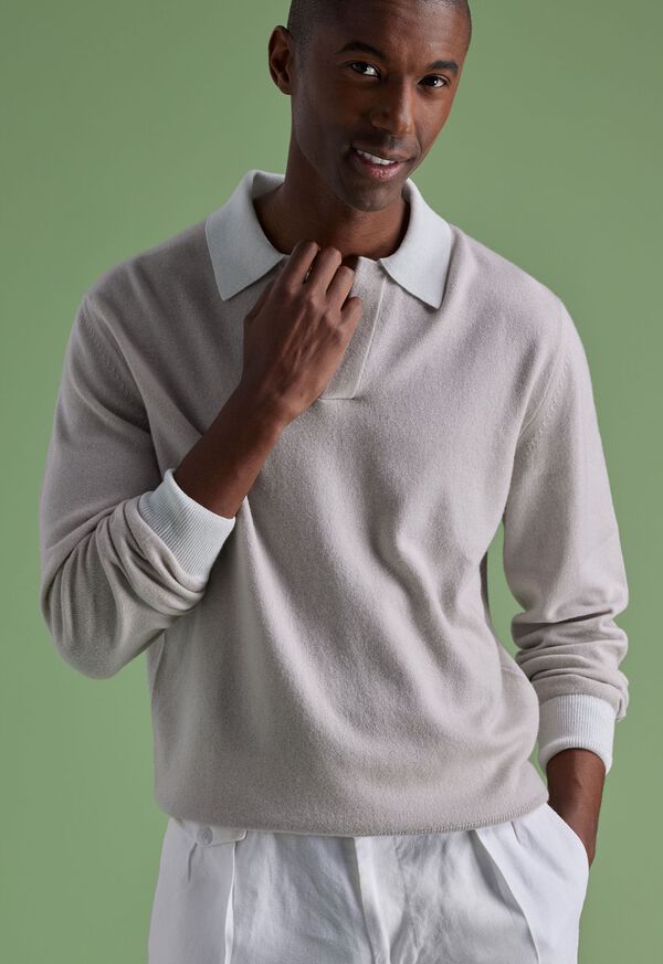 Paul Stuart Cashmere Open Collar Beige | NZ_PAUL11144