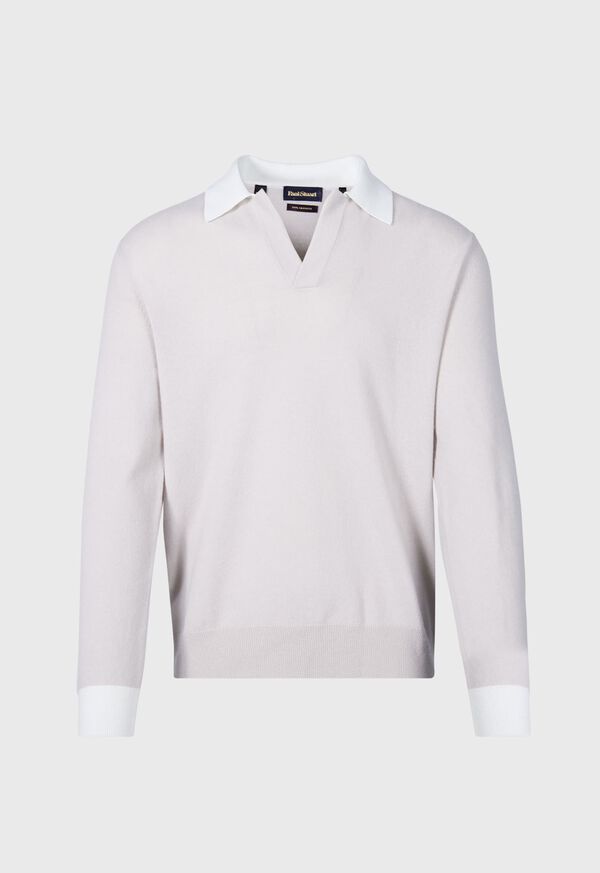 Paul Stuart Cashmere Open Collar Beige | NZ_PAUL11144