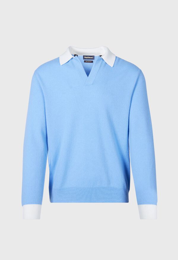Paul Stuart Cashmere Open Collar Light Blue | NZ_PAUL64168