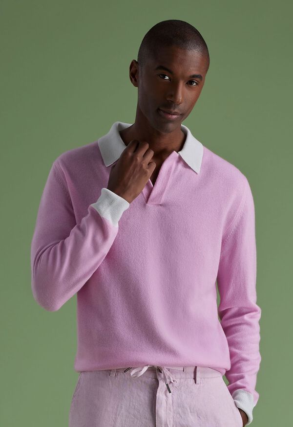 Paul Stuart Cashmere Open Collar Light Pink | NZ_PAUL90650