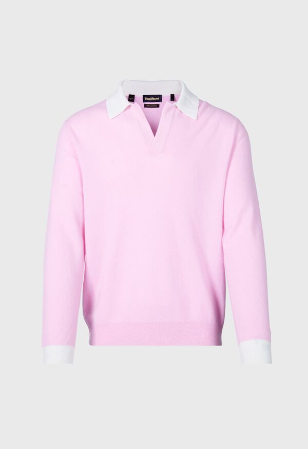 Paul Stuart Cashmere Open Collar Light Pink | NZ_PAUL90650