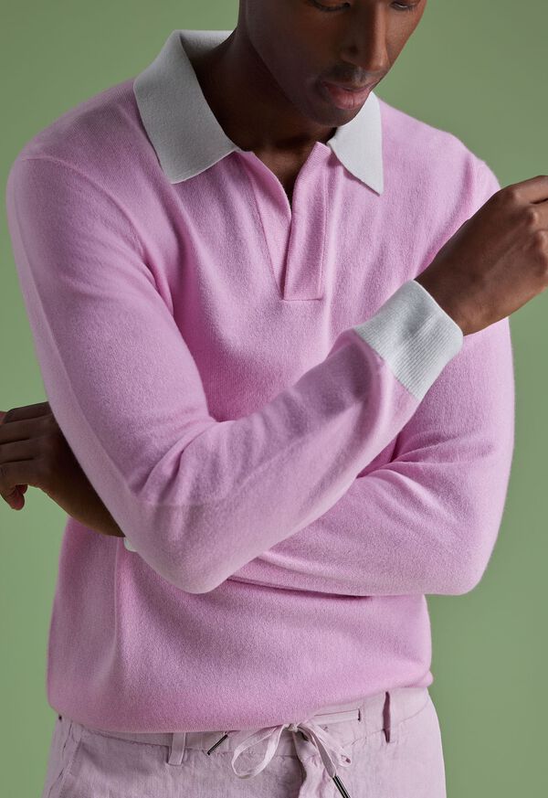 Paul Stuart Cashmere Open Collar Polo Light Pink | NZ_PAUL78882
