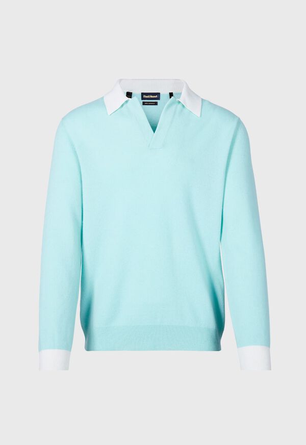 Paul Stuart Cashmere Open Collar Polo Mint | NZ_PAUL22291
