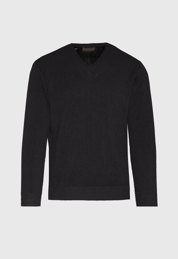Paul Stuart Classic Alpaca Links V-Neck Black | NZ_PAUL11250