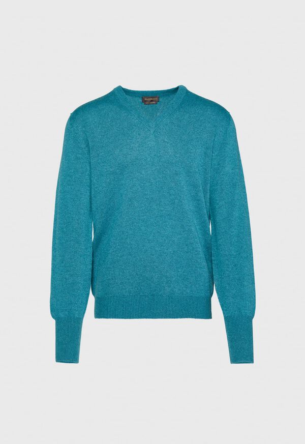 Paul Stuart Classic Cashmere Double Ply V-Neck Turquoise | NZ_PAUL49332
