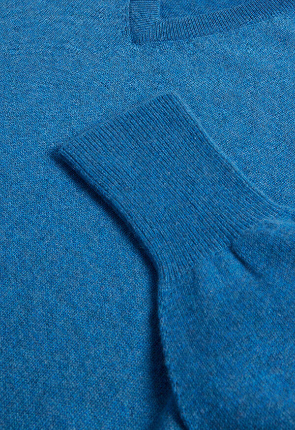 Paul Stuart Classic Cashmere Double Ply V-Neck Blue | NZ_PAUL93142