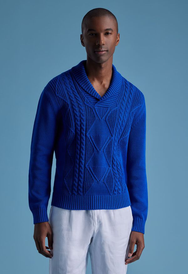 Paul Stuart Cotton Cable Shawl Collar Royal Blue | NZ_PAUL21026