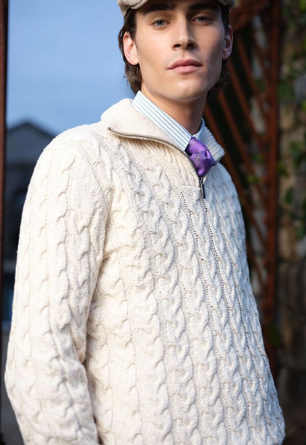 Paul Stuart Cotton Cable Zip Neck Pullover White | NZ_PAUL81556