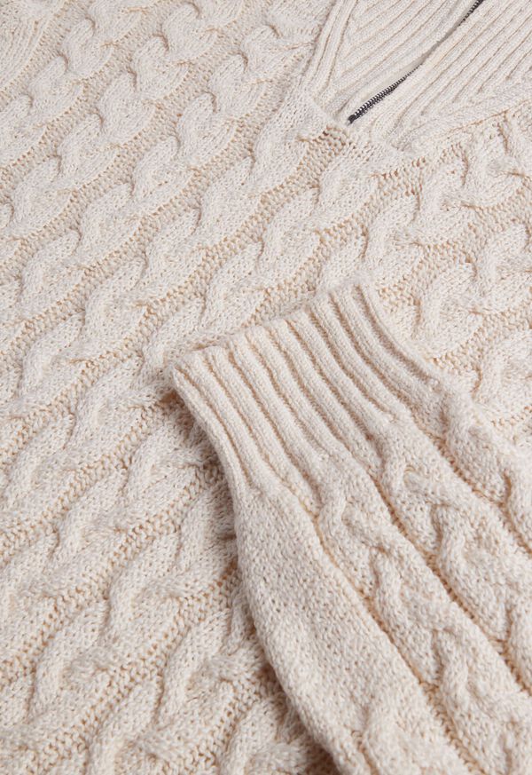 Paul Stuart Cotton Cable Zip Neck Pullover White | NZ_PAUL81556