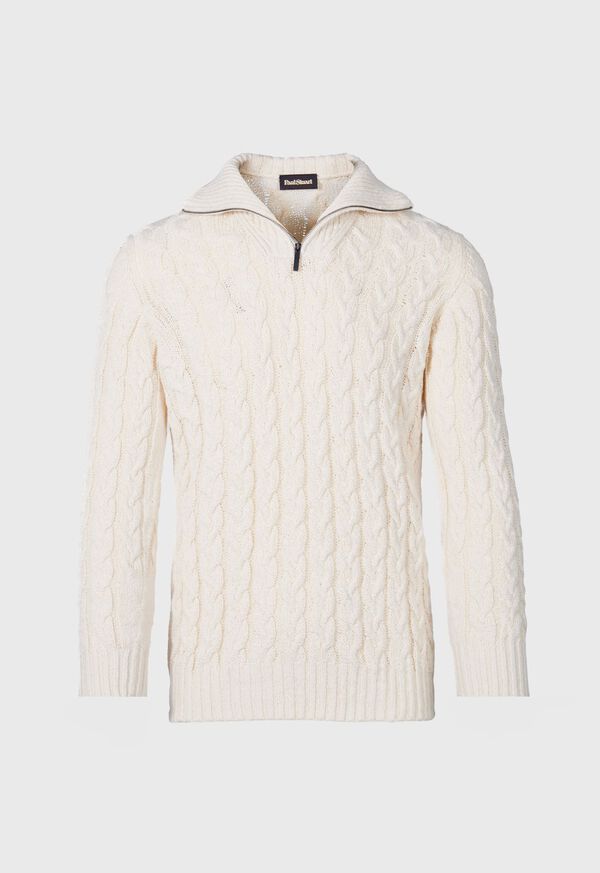 Paul Stuart Cotton Cable Zip Neck Pullover White | NZ_PAUL81556