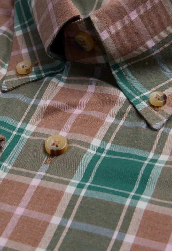 Paul Stuart Cotton Lightweight Flannel Plaid Green / Brown | NZ_PAUL75187