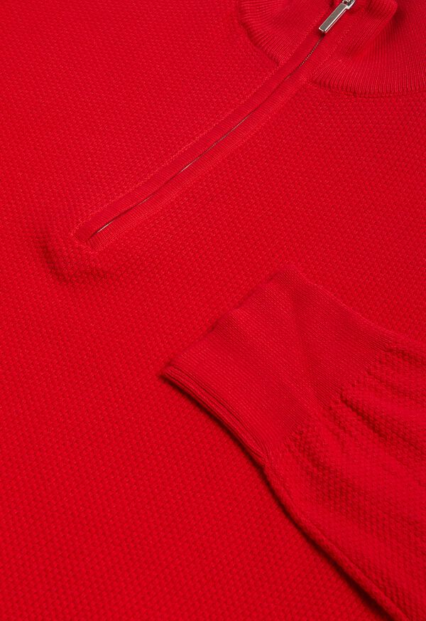 Paul Stuart Cotton Quarter Zip Rice Stitch Red | NZ_PAUL67267