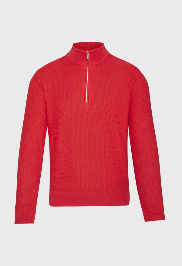 Paul Stuart Cotton Quarter Zip Rice Stitch Red | NZ_PAUL67267