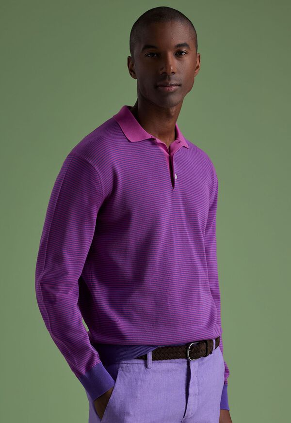 Paul Stuart Cotton Stripe Long Sleeve Purple | NZ_PAUL62913