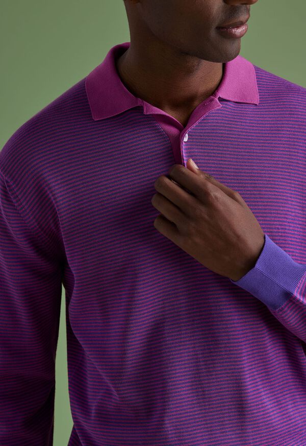 Paul Stuart Cotton Stripe Long Sleeve Purple | NZ_PAUL62913