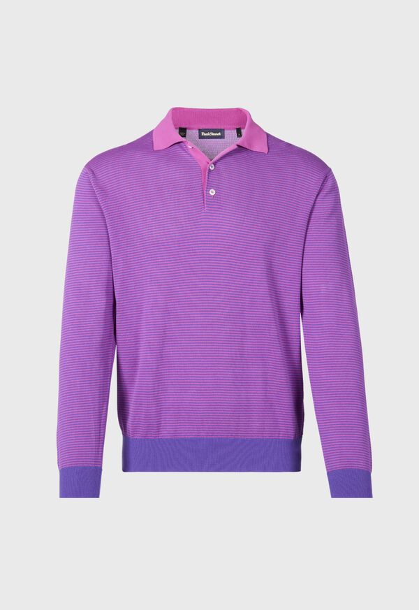 Paul Stuart Cotton Stripe Long Sleeve Purple | NZ_PAUL62913