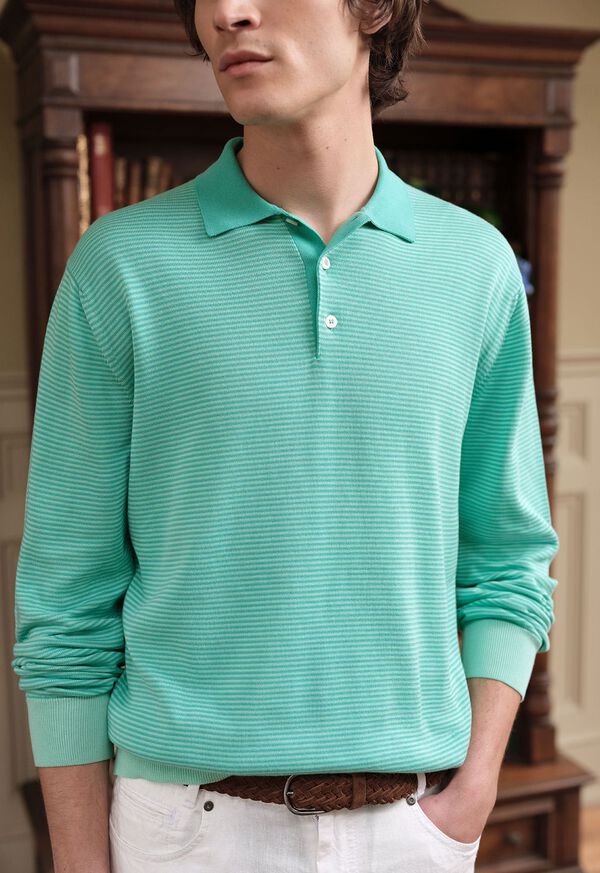 Paul Stuart Cotton Stripe Long Sleeve Turquoise | NZ_PAUL50273