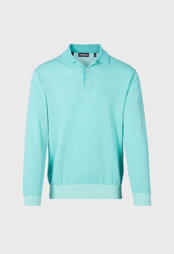Paul Stuart Cotton Stripe Long Sleeve Turquoise | NZ_PAUL50273