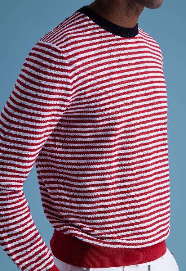 Paul Stuart Cotton Striped Crewneck Red / White | NZ_PAUL23722