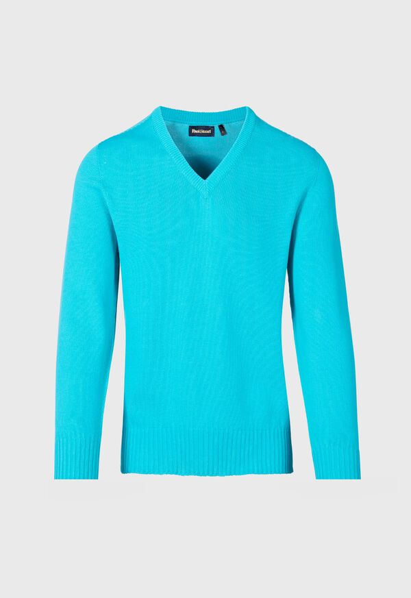 Paul Stuart Cotton V-Neck Turquoise | NZ_PAUL66084