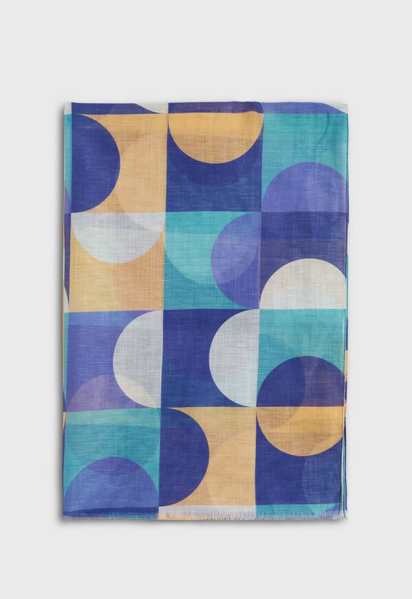 Paul Stuart Cotton & Linen Abstract Print Scarf Blue / Turquoise | NZ_PAUL60778