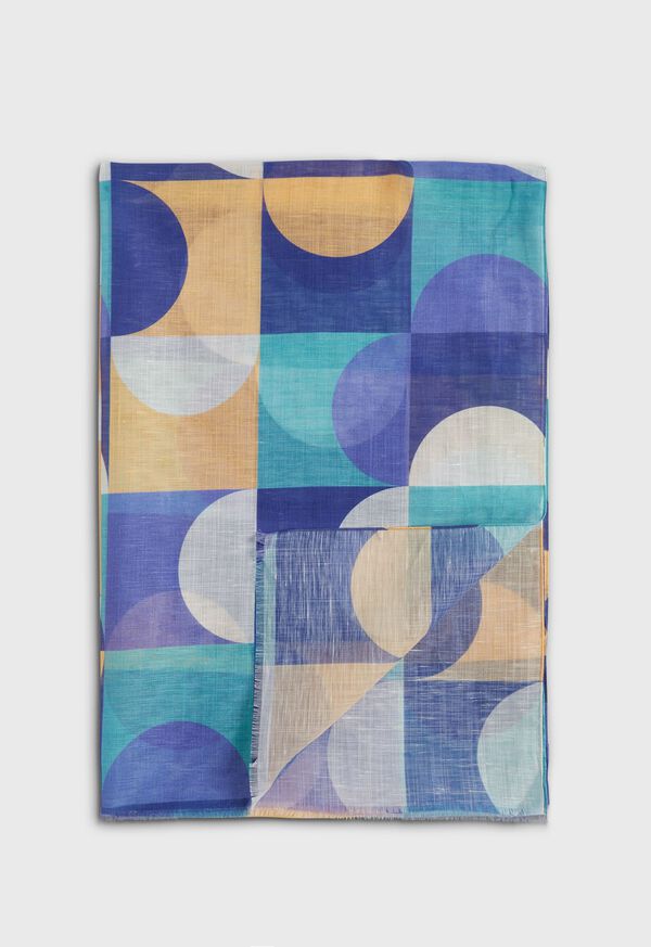 Paul Stuart Cotton & Linen Abstract Print Scarf Blue / Turquoise | NZ_PAUL60778