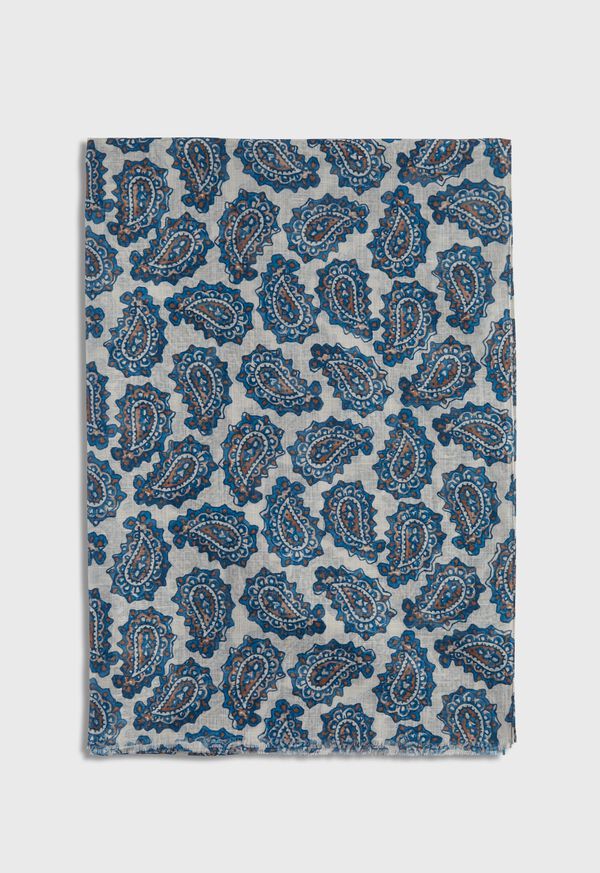 Paul Stuart Cotton & Linen Paisley Print Scarf White / Blue | NZ_PAUL70879