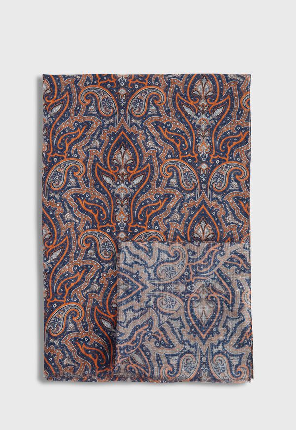 Paul Stuart Cotton & Linen Paisley Print Scarf Orange | NZ_PAUL80331