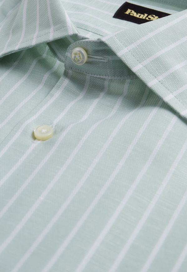 Paul Stuart Cotton & Linen Striped Olive | NZ_PAUL38160