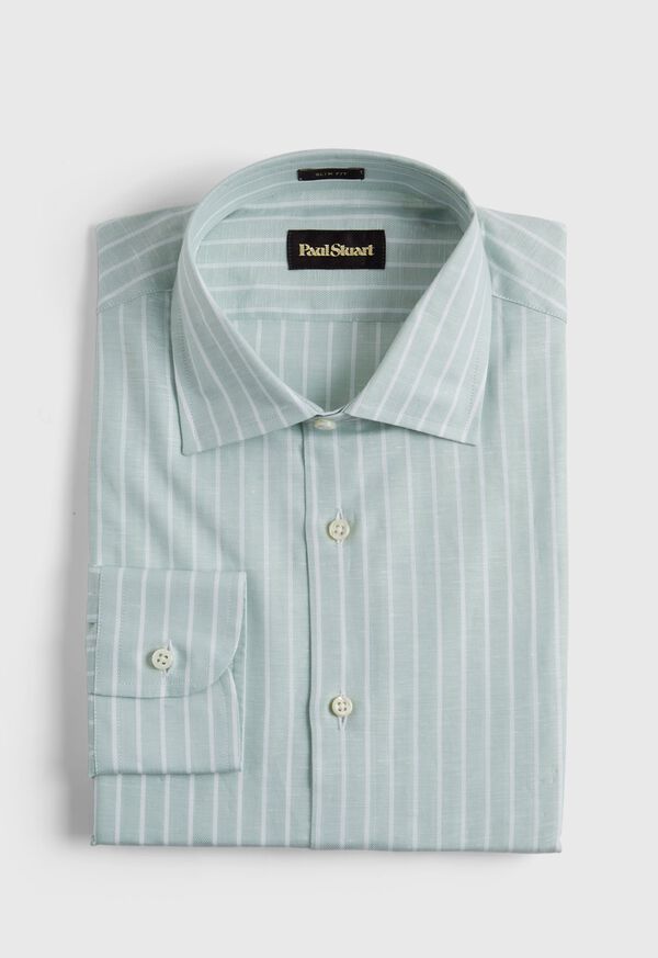 Paul Stuart Cotton & Linen Striped Olive | NZ_PAUL38160