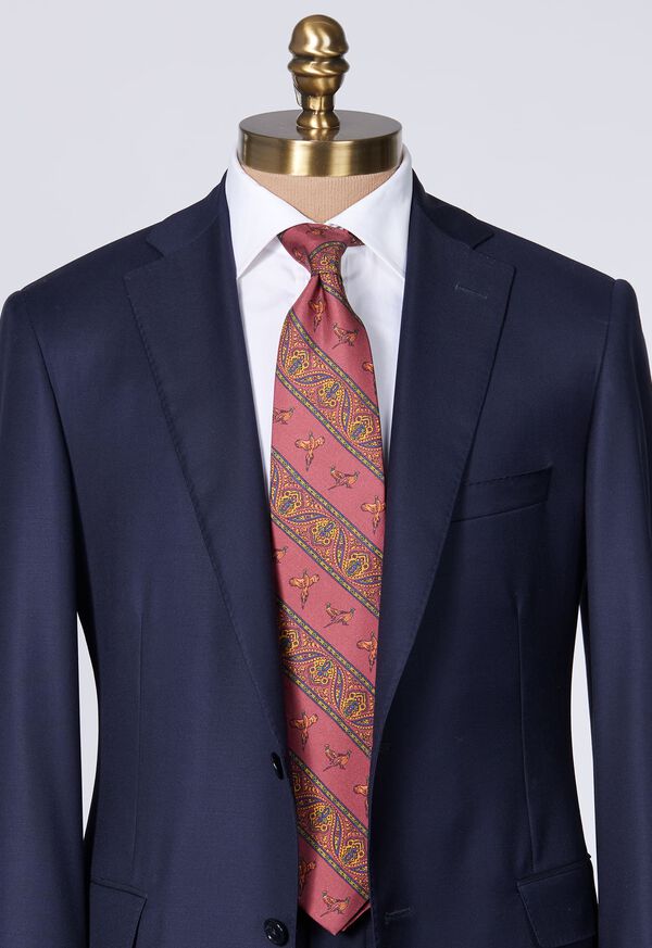 Paul Stuart Deco Stripe and Bird Print Burgundy | NZ_PAUL93856