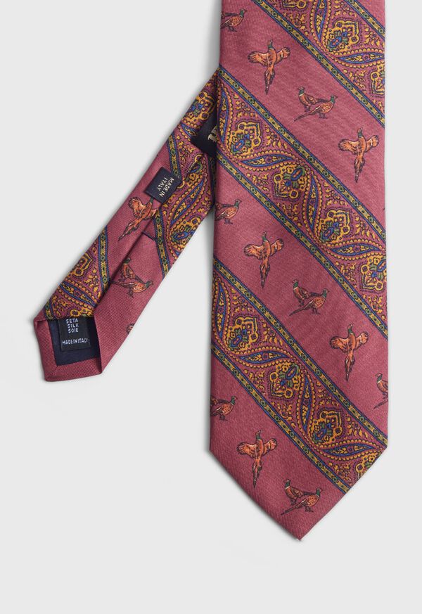 Paul Stuart Deco Stripe and Bird Print Burgundy | NZ_PAUL93856
