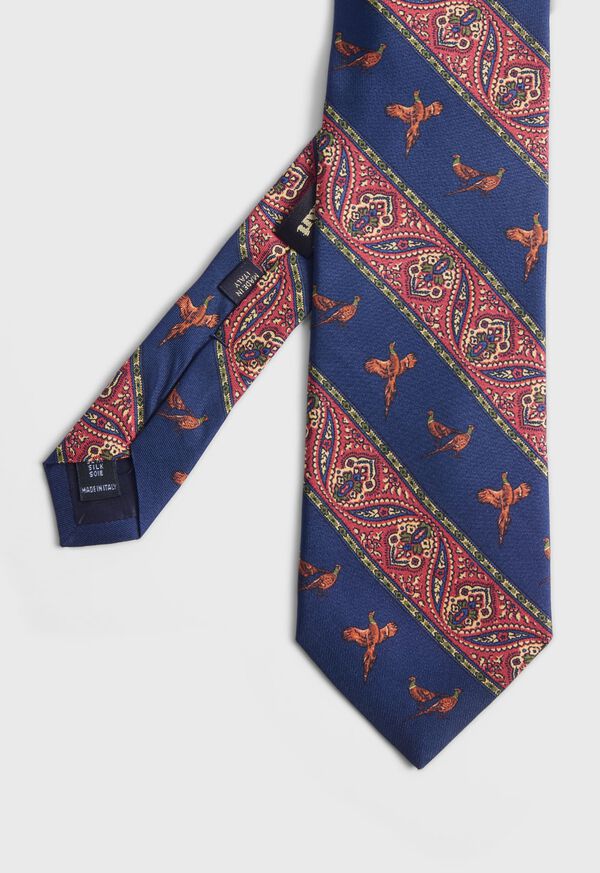 Paul Stuart Deco Stripe and Bird Print Navy | NZ_PAUL70765