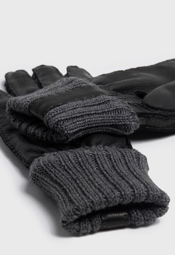 Paul Stuart Deerskin Glove with Cashmere Ribbed Cuff Black | NZ_PAUL52312