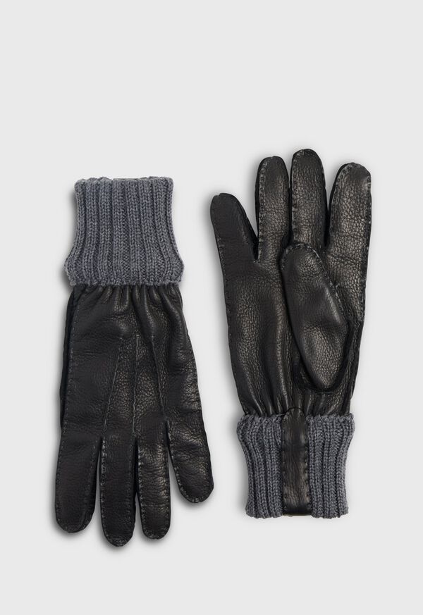 Paul Stuart Deerskin Glove with Cashmere Ribbed Cuff Black | NZ_PAUL52312