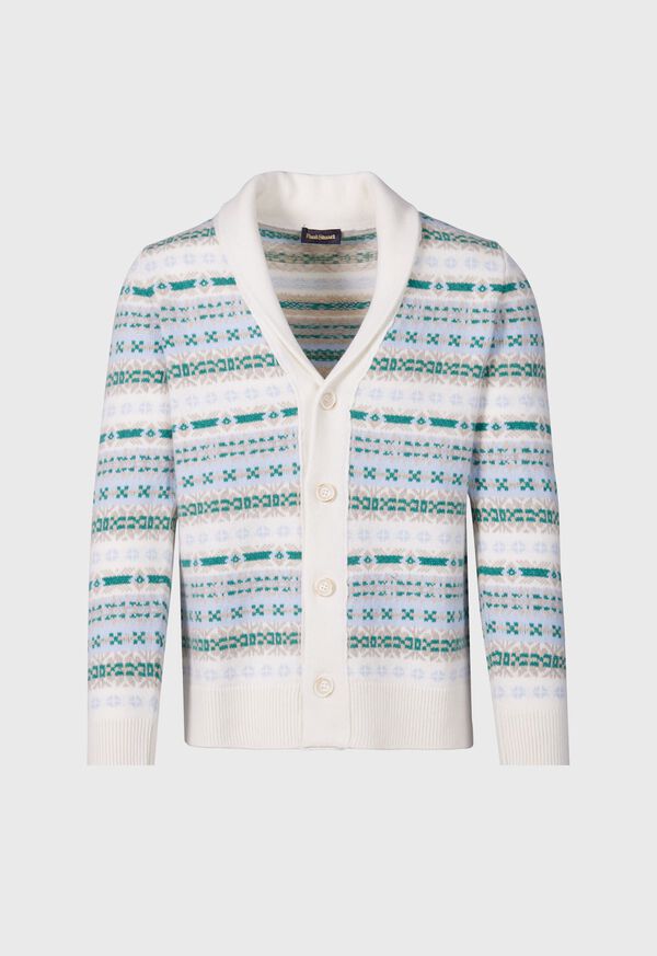 Paul Stuart Fair Isle Button Front Cardigan White / Green | NZ_PAUL30169