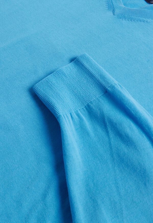 Paul Stuart Fine Gauge Cotton V-Neck Blue | NZ_PAUL74078