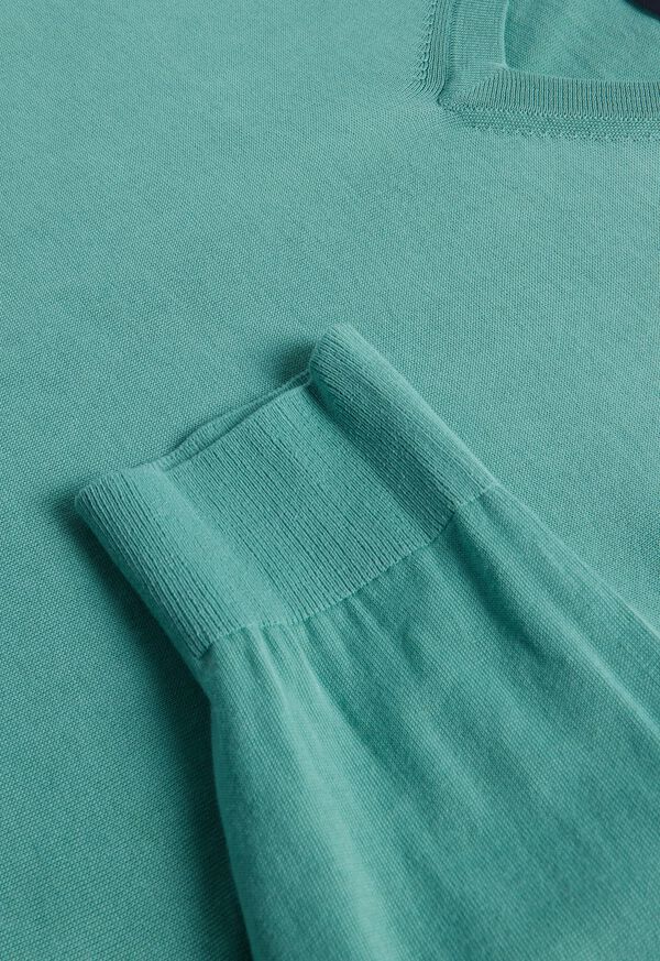 Paul Stuart Fine Gauge Cotton V-Neck Olive | NZ_PAUL17338
